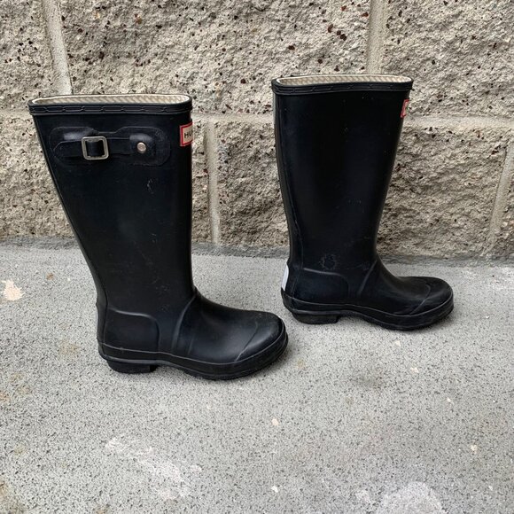 HUNTER Original Rain Boots US 2 EU 32 Big Kids Black High Gum Boot Rubber - Picture 5 of 15